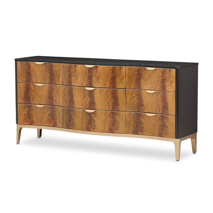 AICO Malibu Crest 9 Drawer Dresser in Crotch Mahogany