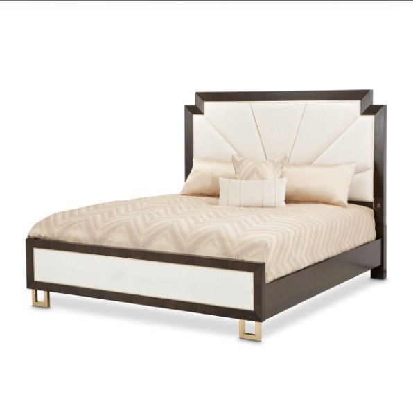 AICO Belmont Place Queen Panel Upholstered Bed in Espresso image