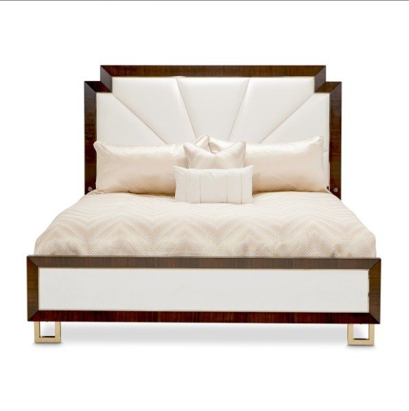 AICO Belmont Place Queen Panel Upholstered Bed in Espresso