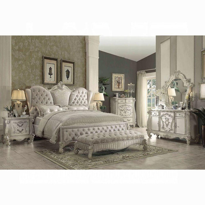 Versailles Ivory Velvet & Bone White Queen Bed