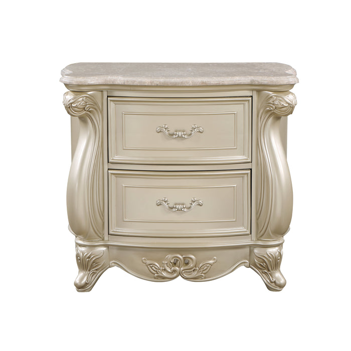 Monique Nightstand W/Marble Top-Champagne