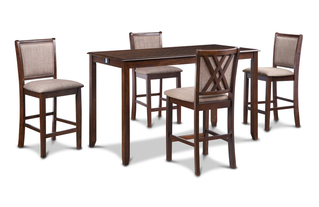 Amy 5 Pc 60" Counter Storage Table+Chairs-Brown Cherry