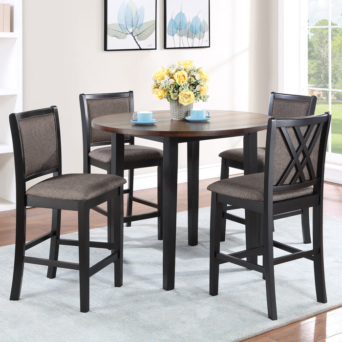 Potomac 42" Round Counter Table & 4 Chairs -Brown/Black