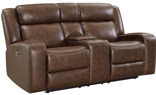 New Classic Furniture Atticus Dual Recliner Console Loveseat in Mocha image