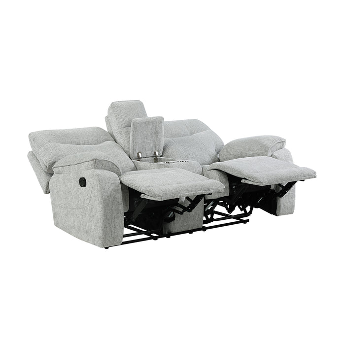 Chablis Reclining Console Loveseat-Mist Gray
