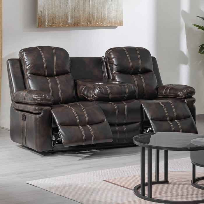 Kellen Sofa W/Dual Recliner & Drop Down Tray-Brown