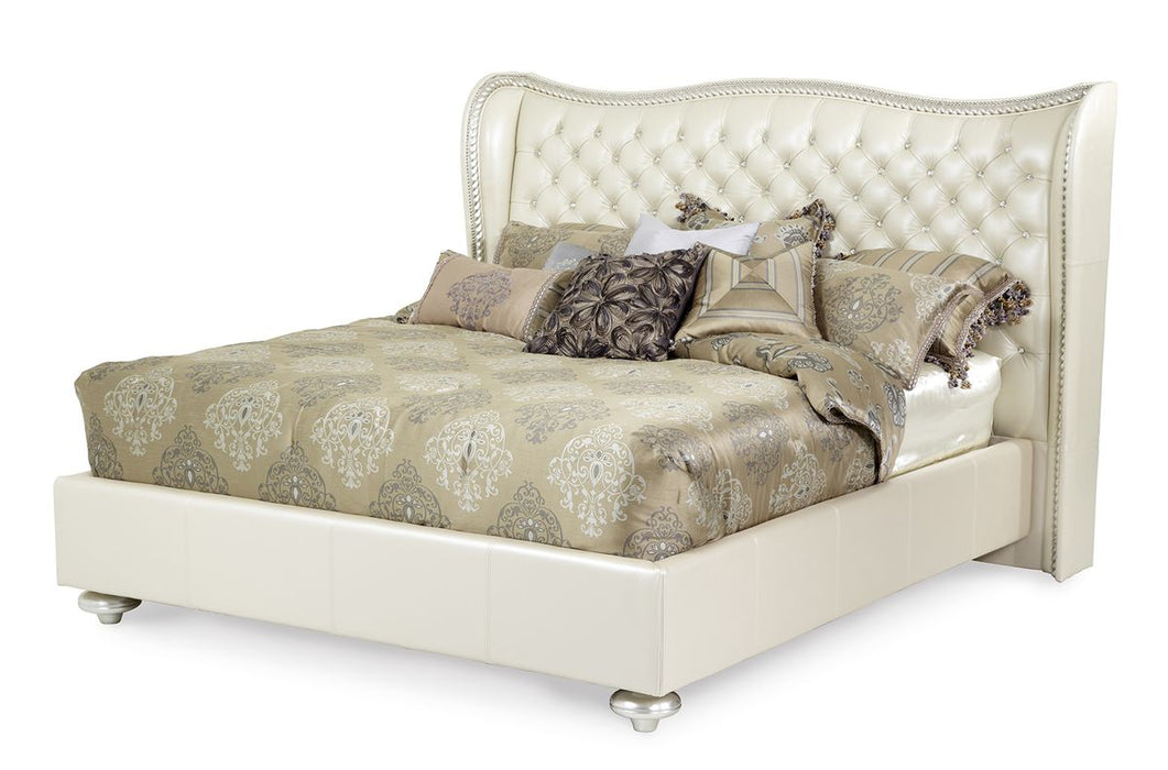 AICO Hollywood Swank Queen Upholstered Platform Bed in Pearl