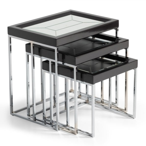 AICO Furniture Carmela Nesting Tables in Glossy Charcoal Sand