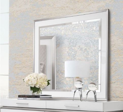 AICO Marquee Wall Mirror in Cloud White