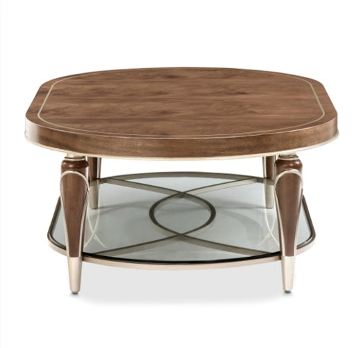 AICO Villa Cherie Oval Cocktail Table in Hazelnut
