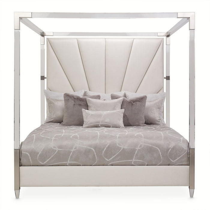 AICO Penthouse King Canopy Channel Tufted Upholstered Bed in Ash Gray