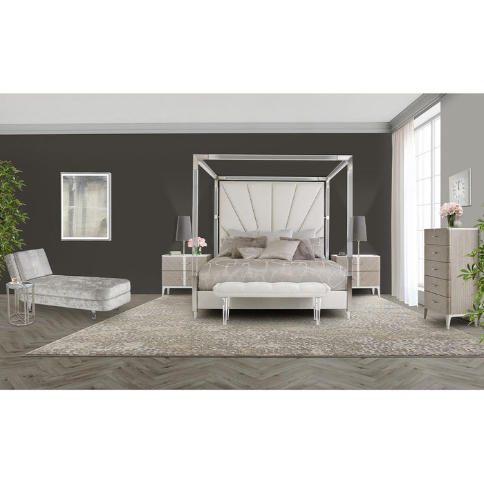 AICO Penthouse King Canopy Channel Tufted Upholstered Bed in Ash Gray