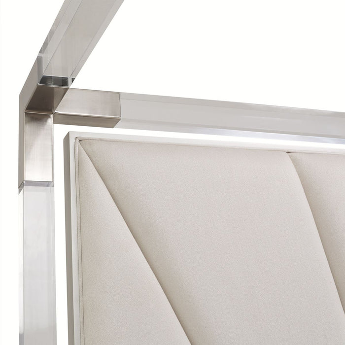 AICO Penthouse/Lanterna King Canopy Channel Tufted Upholstered Bed in Silver Mist