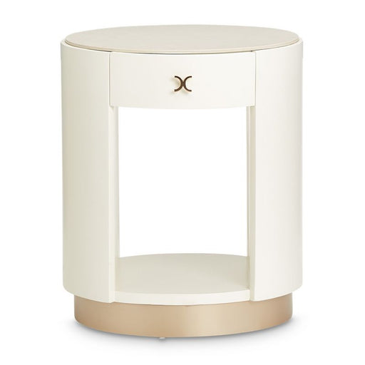 AICO La Rachelle Round End Table w/ Marble Top in Medium Champagne image
